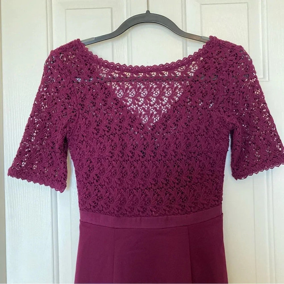 BODEN Lisa Lace Fit & Flare Ponte Knit Mini Dress Size 2P Purple Plum - Picture 5 of 9